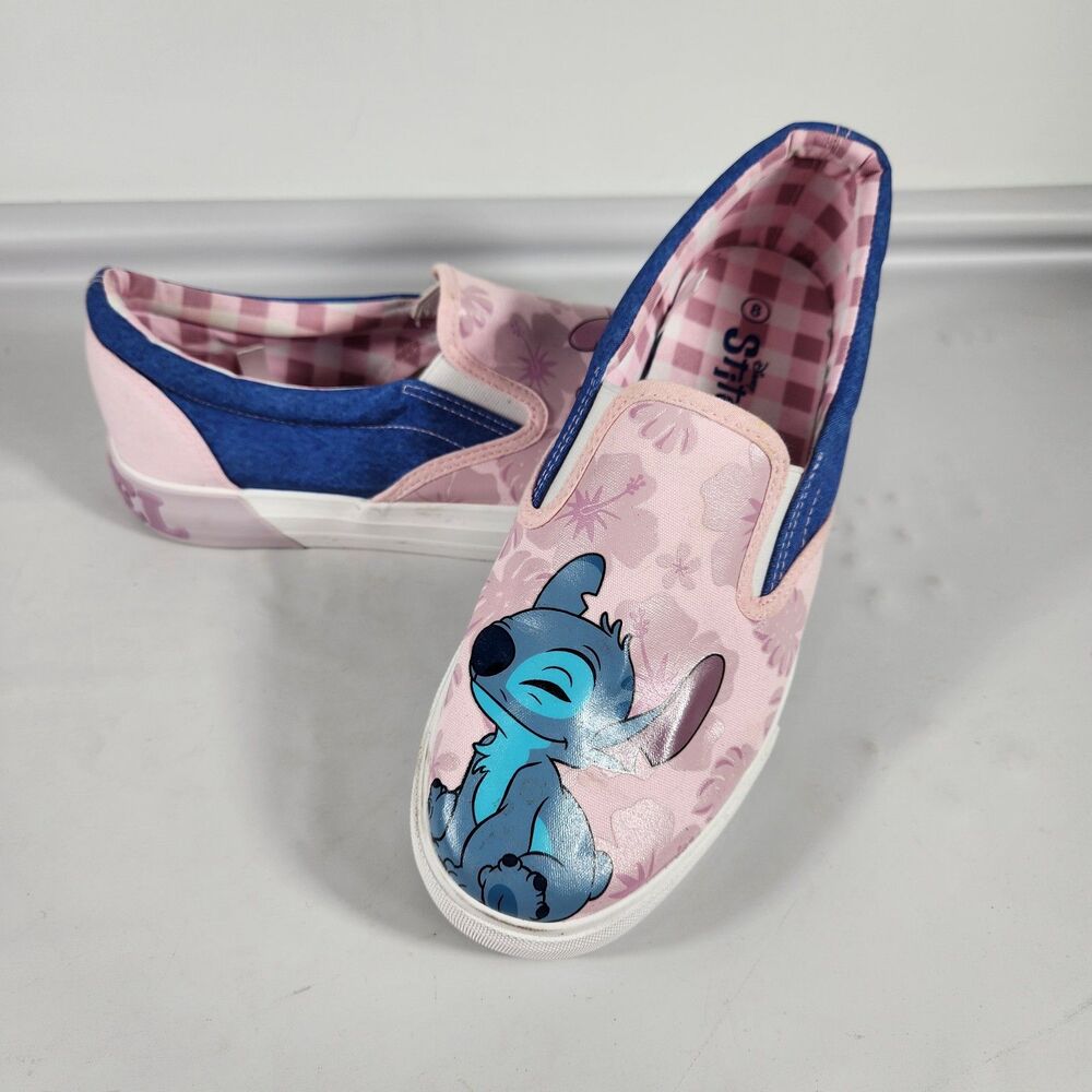 Disney Stitch Women's Low Top Slip on Sneaker shoes Blue & Pink sz 8